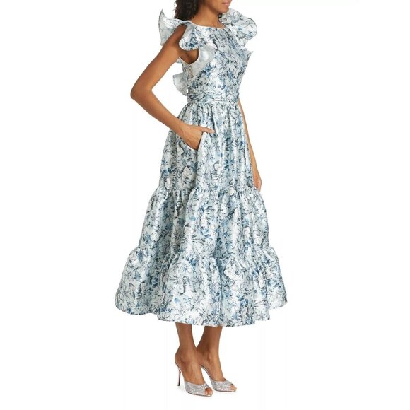 Badgley Mischka Midi Dress Floral Blue Size 10 New With Tag - Picture 3 of 4